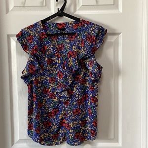 Ann Taylor Floral Sleeveless Ruffle neckline and cap shoulders